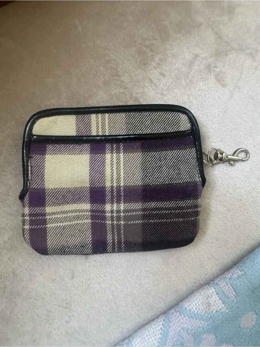Y2K Aeropostale 87 Purple Plaid Flannel Small Card Case Wallet Keychain